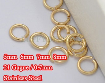 100pcs 0.7mm /21 Gauge, 18K Gold plated 304 Stainless Steel, 4mm /5mm /6mm /7mm /8mm Open Jump Rings, Link Connector, Split gold jump rings