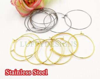 20pcs(10 Pairs) Gold Ear Hoop, Round Ear Hoop, Earring ear wire Findings, 18k Gold plated 316L Stainless Steel, Hypo Allergenic