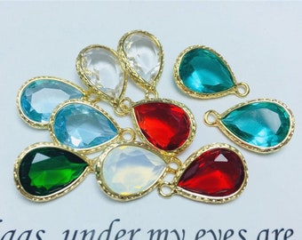 10pcs Sfaccettato Cristallo Rhinestone Charm, Charm Glass, Oro Rhinestone Ciondolo, Birthstone Pendant Charms, Charms Adondo Teardrop,7x10/10x14mm
