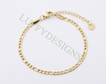 5pcs Finished Figaro Chain, 3:1 Chain Bracelet, 18k Gold plated 316L Stainless Steel, Womens Chain, Womens Bracelet, Hypoallergenic Chain