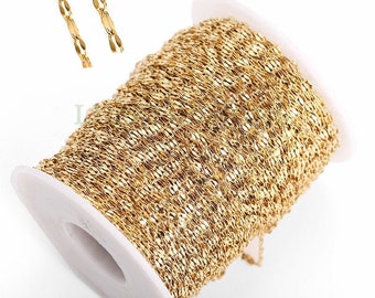 Chaîne Tressée 3 Mm En Acier Inoxydable Plaqué Or 18k - Style Vintage - Neuve Avec étiquettes