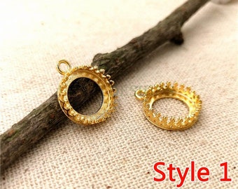 10pcs Round Crown Bezel Cup, Silver /24K Gold plated Brass, Blank Bezel Base Setting, Gemstone Cabochon Pendant Base, 10mm /12mm /16mm