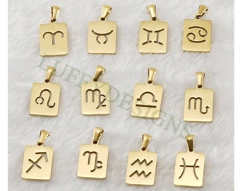 5 pezzi costellazione zodiacale, simbolo zodiacale rettangolare, ciondolo oroscopo, segni zodiacali astrologici in acciaio, ciondolo zodiacale in oro