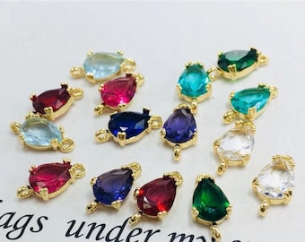 10pcs Sfaccettato Cristallo Rhinestone Charm, Charm Glass, Oro Rhinestone Ciondolo, Birthstone Pendant Charms, Charms A dondo
