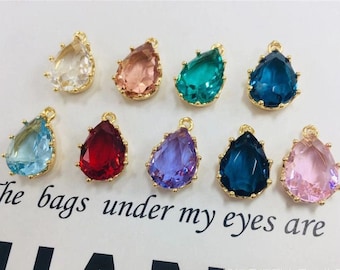 Ciondolo in strass in cristallo sfaccettato da 10 pezzi, ciondolo in vetro 10x14mm, ciondolo in strass d'oro, ciondolo in pietra di nascita, ciondoli pendenti a goccia
