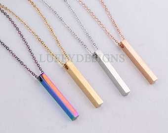 10pcs Blank 3D bar necklace, 3D bar necklace supplies, Gold stainless steel blanks, Hand stamping 3D bar necklace, DIY Engraving, 40x5mm