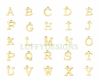 Uppercase Letter Charm, Alphabet Charm, Gold Letter Pendant, 26 Letters Initial Charms, Gold Plated Stainless Steel, Mirror Polished Letter