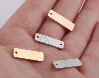 10pcs Personalized Stamping Blank Bar 6x18mm, Ready to Stamp, Gold Bar Charm, Gold Plated Stainless Steel, Mirror Polished Engraving Supply