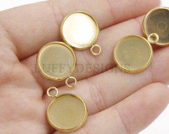 20 bases de cabujón redondas para colgante, base de bisel en blanco, copas de bisel, acero inoxidable chapado en oro de 18 quilates, base de configuración de 8 mm, 10 mm y 12 mm