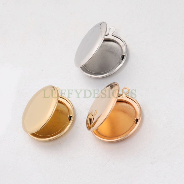 5pcs 25mm Gold Phase Box Lockets Charms, Openable Round Phase Box Lockets Pendant, DIY Photo Frame Supplies, Mirror Polished Stainless Steel