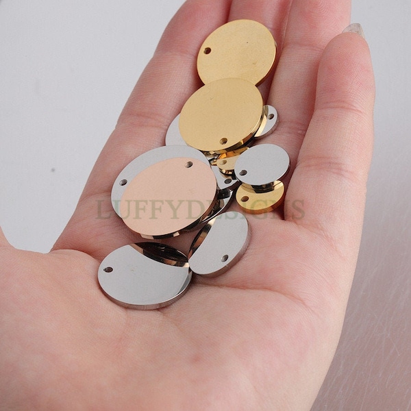 10pcs 8-30mm Round Disc Tags, Mirror Polished, Metal Stamping Blanks Charms, Engravable Round Blanks, Gold /Rose Gold Plated Stainless Steel