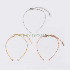 10Pcs Half Finished Bracelet, Flat Oval Cable Chain With Extension Chain, 18k Gold /Rose Gold plated 316L Stainless Steel, Bracelet Supplies