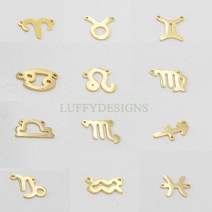5pcs Zodiac Symbol Constellation Charm, Gold plated Stainless Steel, Gold Zodiac Pendant, Constellation Pendant, Mirror Polished, 15mm