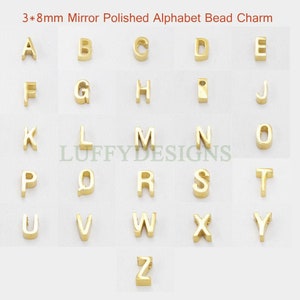 Lettre majuscule, breloque alphabet, breloque alphabet en or, breloques initiales 26 lettres, acier inoxydable plaqué or 18 carats, lettre hautement polie