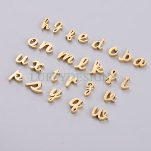 Lowercase Letter Charm, Alphabet Charm, Gold Letter Charm, 26 Letters Initial Charms, 18K Gold Plated Stainless Steel, High Polished Letter