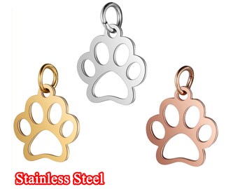 PAW PRINT Dog Cat Stainless Steel Gold Golden Tone Pendant Charm 13x12x1mm