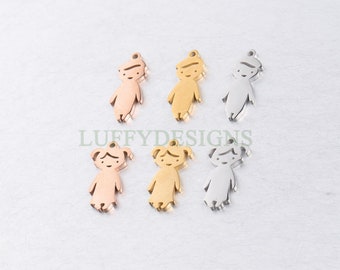 10pcs kids Charm Supply, 18k Gold Plated Stainless Steel, Boy and Girl Charms, Children Charm Craft Supply, Kids Charm for Handcraft Jewelry