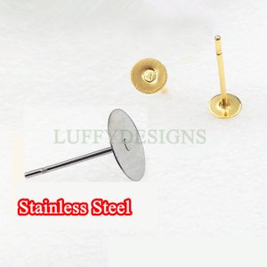 20pcs Earring Post Studs Flat Pad, 18K Gold Plated 316L Stainless Steel Post, Earring Findings, Stud Supplies, 5mm /6mm /8mm /10mm
