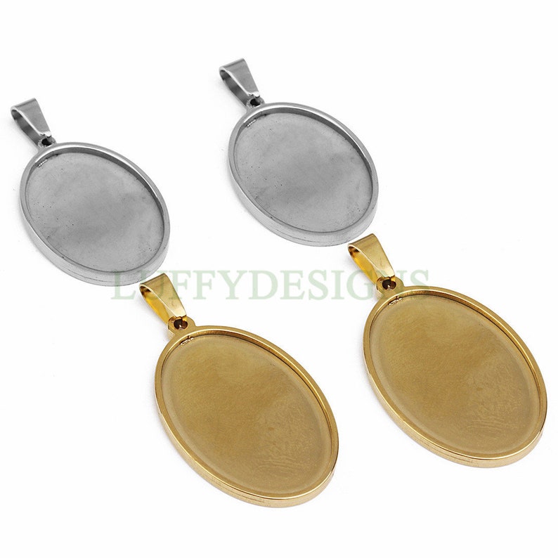 10pcs Oval Bezel Tray Blanks, Cabochon Settings, Blank Bezel Base Settings, 18K Gold plated Stainless steel, Pendant Base Tray 18x25mm image 4