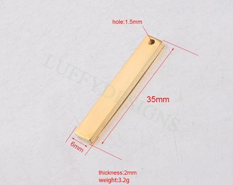 10pcs Personalized Stamping Blank Bar 35x6mm, Ready to Stamp, Gold Bar Charm, Gold Plated Stainless Steel, Mirror Polished Engraving Supply