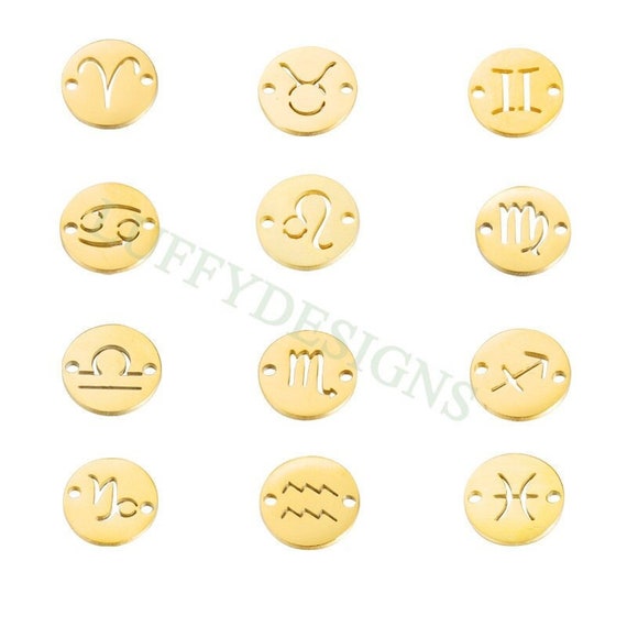 12mm Zodiac Signs Gold Round Zodiac Charms Stainless Steel -  Israel