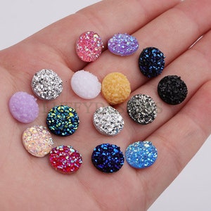 100pcs 12mm Round Druzy Cabochon, Faux Drusy Cabochons, Earring Findings Setting, Bulk Druzy Supplies, Druzy Stone for Stud Earring Making