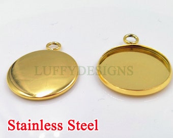 20 piezas de acero inoxidable chapado en oro de 18 quilates, 10 mm, 18 mm, 20 mm, 25 mm, 30 mm, base de configuración, base de bisel en blanco, base de colgante de cabujón redondo