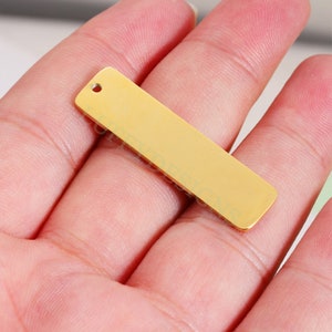 10pcs Personalized Stamping Blank Bar 40x10mm, Ready to Stamp, Gold Bar Charm, Gold Plated Stainless Steel, Mirror Polished Engraving Supply
