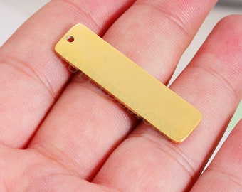 10pcs Personalized Stamping Blank Bar 40x10mm, Ready to Stamp, Gold Bar Charm, Gold Plated Stainless Steel, Mirror Polished Engraving Supply