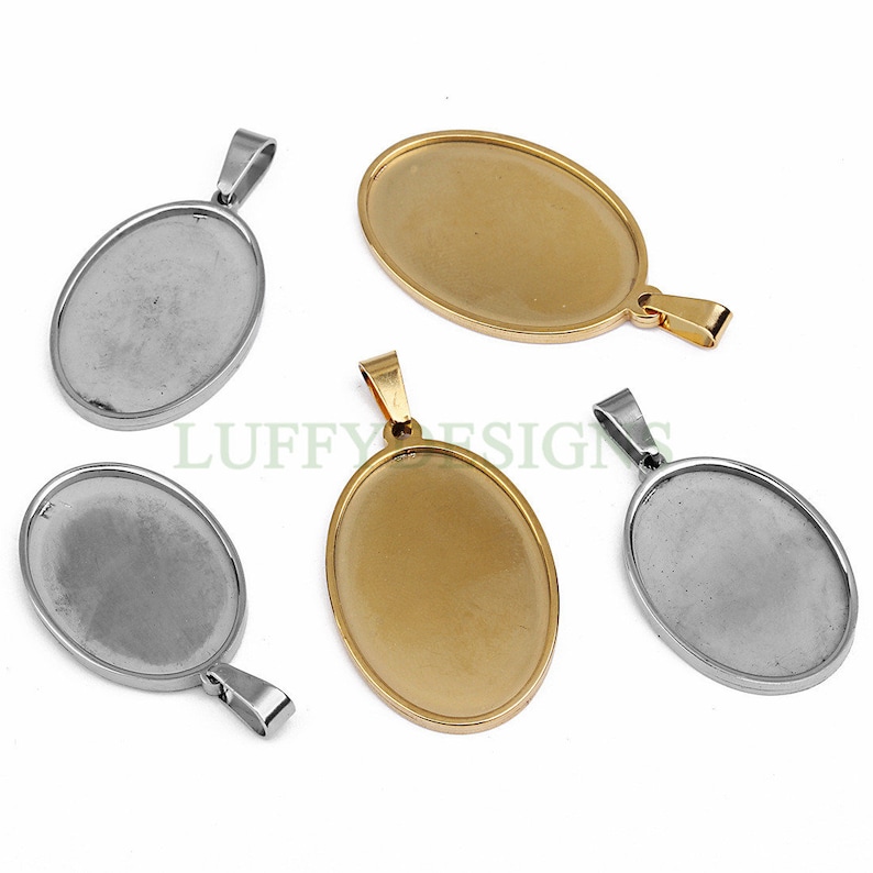 10pcs Oval Bezel Tray Blanks, Cabochon Settings, Blank Bezel Base Settings, 18K Gold plated Stainless steel, Pendant Base Tray 18x25mm image 6