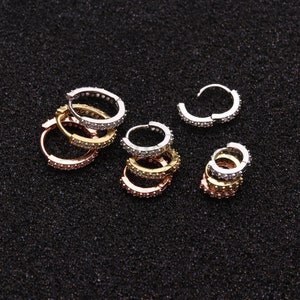 6pcs Clicker Ring Hoops, CZ Round Circle Ring Hoop Earrings, Colorful Zircon Piercing Earring, Lip Ring, Nose Ring, Gold Ear Hoops Findings