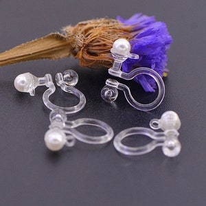 20pcs Invisible clip on earring converter, Resin earring clip with pearl, Non pierced dangle earrings clip findings, Earring Supplies image 4