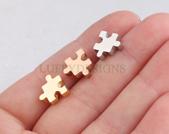 10pcs Autism Awareness Charms, Puzzle Piece Charms, 18K Gold/Rose Gold plated Stainless Steel, Autism Research Findings, Autism Puzzle Beads