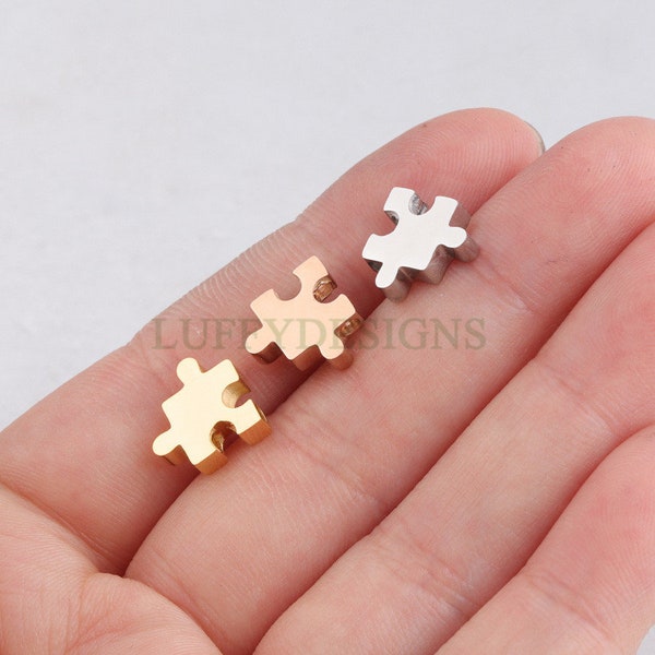 10 Stück Autismus Bewusstsein Charms, PuzzleStück Charms, 18K Gold/Rose Vergoldet Edelstahl, Autism Research Findings, Autism Puzzle Beads