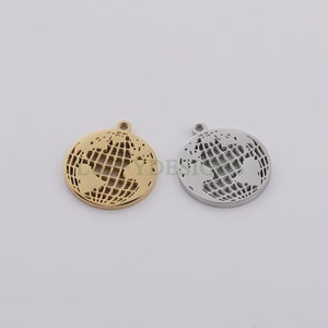 5pcs World Charm Pendants, World Map Pendant 18mm, Earth Charm, Globe Charm, Travel Jewelry, Stainless Steel World Map Charms, Earth Pendant