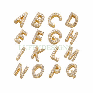 Uppercase Letter Charm, Alphabet Charm, Gold Letter Bead With Crystal Zircon, 26 Letters CZ Initial Charms, Gold Initial Bead Pendant
