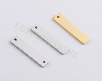 10pcs Personalized Stamping Blank Bar 6x22mm, Ready to Stamp, Gold Bar Charm, Gold Plated Stainless Steel, Mirror Polished Engraving Supply