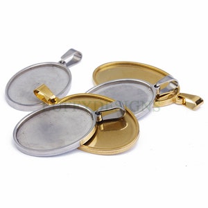 10pcs Oval Bezel Tray Blanks, Cabochon Settings, Blank Bezel Base Settings, 18K Gold plated Stainless steel, Pendant Base Tray 18x25mm image 5