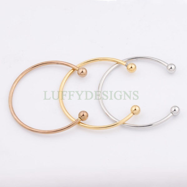 5pcs Ball Bangle Charm Bracelet, Cuff Bracelet Blanks with Detachable Bead, Gold Bangle Bracelets, 18K Gold Plated Stainless Steel, 60mm