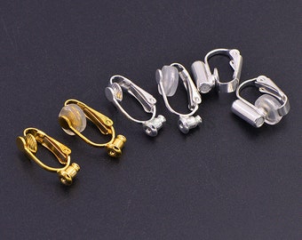 10 brincos sem piercing, clipe de orelha com porcas de orelha acopladas, conversor de fio de orelha, latão banhado a ouro/ródio/prata, ajuste confortável