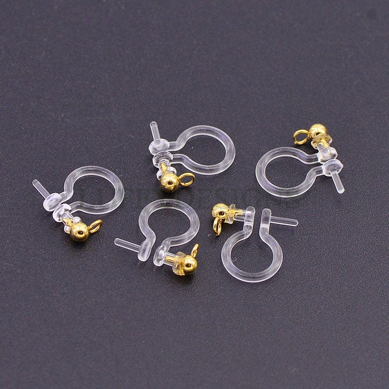 Wholesale UNICRAFTALE 30pcs Golden 12mm Long 304 Stainless Steel Clip-On  Earrings Findings Metal Hypoallergenic Non-Pierced Earring Components Clip-On  Earring Converter for Earring Making 