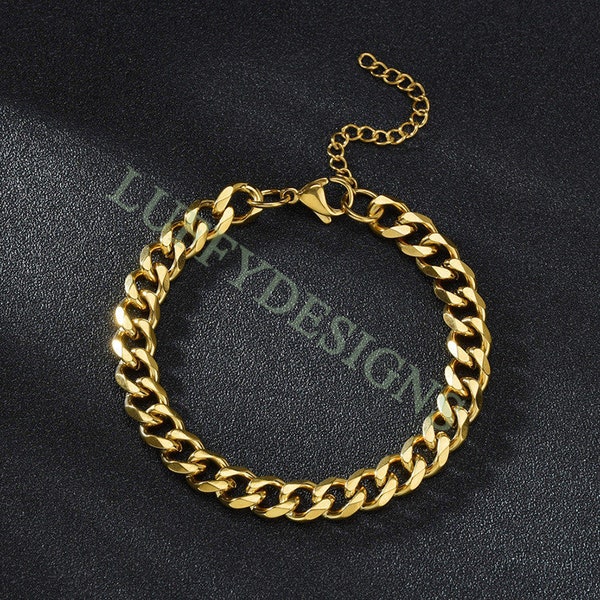 5pcs Gold Cuban Link Chain Bracelet, Miami Cuban Curb Links, Cuban Men Bracelet, Women Bracelet, Gift for Men, Gold plated Stainless Steel