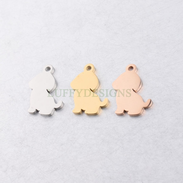 10pcs Dog Charms 21x16mm, Gold/Rose Gold Stainless Steel, Small Dog Pendant, Animal lover Charm, Pet Charm, Dog Lover Charm, Pet Lover Charm