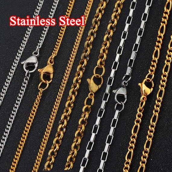 Wholesale 5pcs Finished 316L Stainless Steel Chain, 18k Gold Plated, Necklace  Chains Bulk for Jewelry Making, Hypoallergenic Chain 