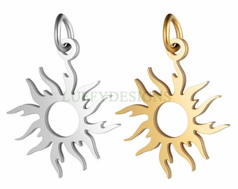 10pcs Sun Charms 16mm, Gold plated Stainless Steel, Sun Charm Pendant, Sun Pendants, Tiny Sun Findings