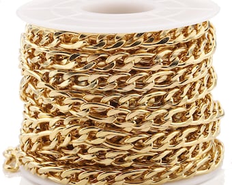 16ft/5m Figaro Chain, Unfinished 3:1 Figaro Chain, 18k Gold plated 316L Stainless Steel, Womens Chain, Womens Necklace, Hypoallergenic Chain