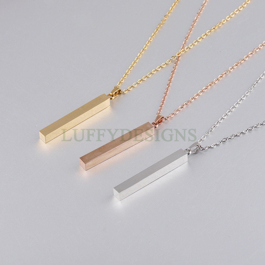 4 ROSE GOLD stainless bar Pendant necklace blank Laser Engraving steel  blanks