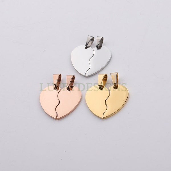 5pcs Split Broken Heart Charms 12.5x20mm, Divided Love Charm, Gold /Rose Gold Steel Heart, Heart Pendant, Love Pendant, Lovers Charms