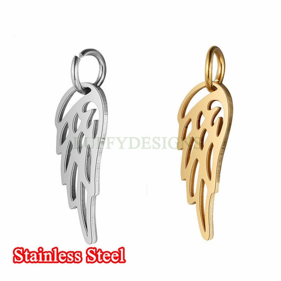 WHOLESALE 10pcs Angel Wing Charms 17x6mm Gold rose Gold Stainless Steel Wings Metal Charms Jewelry Making Supplies Tiny Wings Findings Etsy