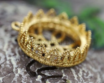10pcs Round Crown Bezel Cup 20mm/25mm, Silver /24K Gold plated Brass, Blank Bezel Base Setting, Gemstone Cabochon Pendant Base